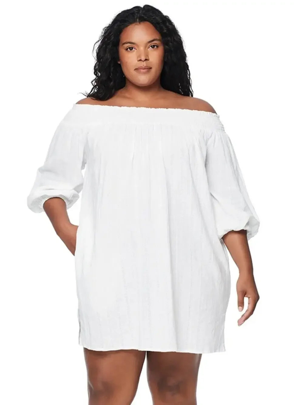 Lauren Ralph Lauren Plus Size Off-The-Shoulder Cover-Up Dress In White